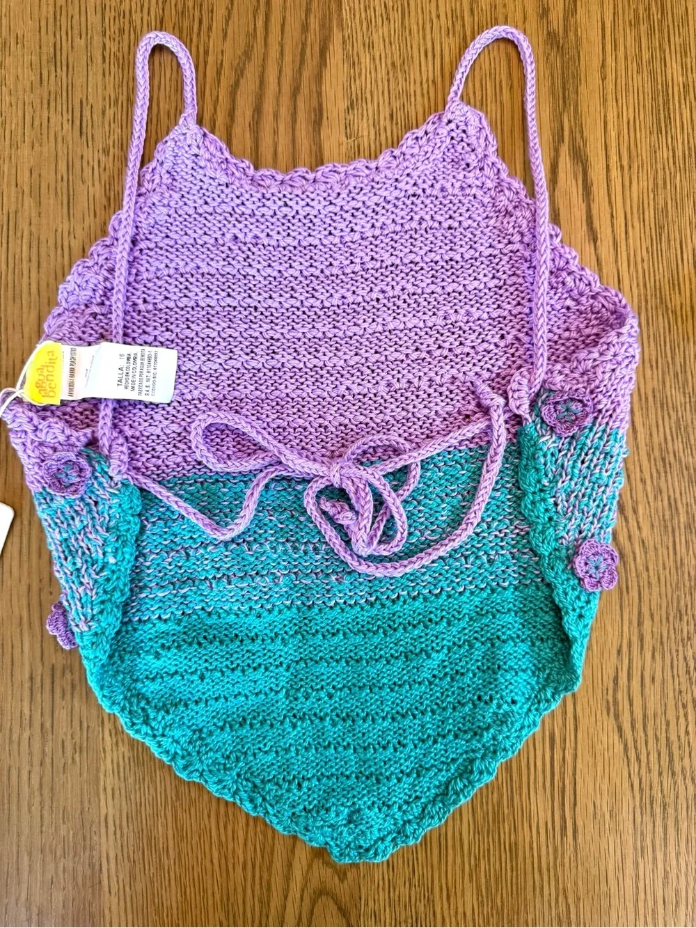 Agua Bendita Girls Crochet Halter Top Lavender Teal Floral Applique Size 16 NWT